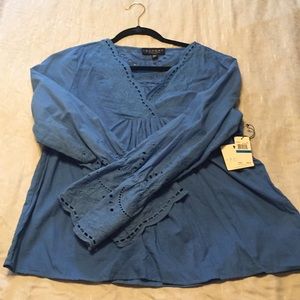 NWOT XL Laundry by Shelli Segal Blue Cotton Top